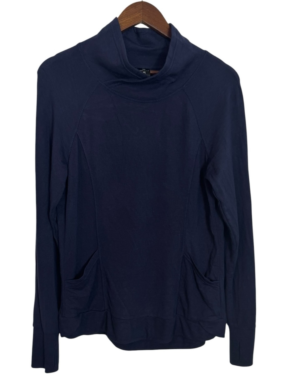 Yogalicious Soft Cross Neck Pullover Pocket Sweater Blue Medium Moonlight Ocean